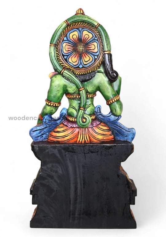 Wooden Sitting Green Hanuman Sitting Sculpture 37"
