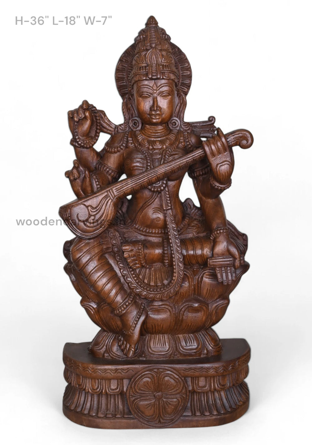 Idol Of Abundance Goddess Saraswathi wooden Sculpture 36"