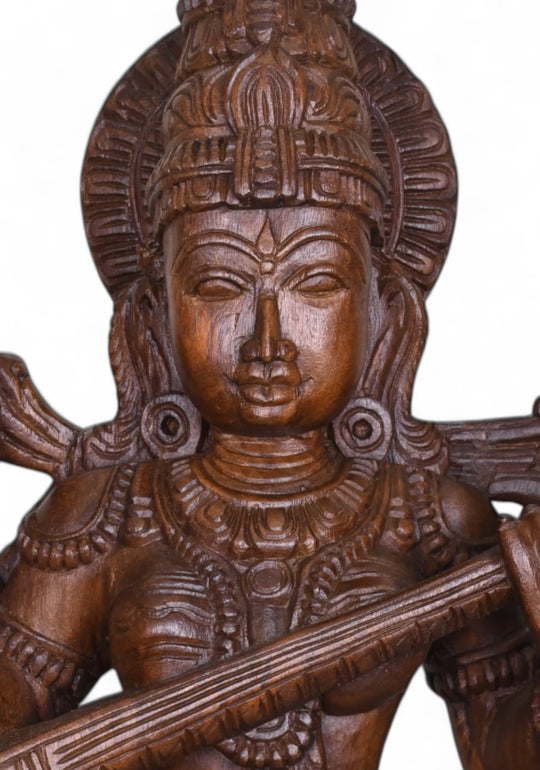 Idol Of Abundance Goddess Saraswathi wooden Sculpture 36"