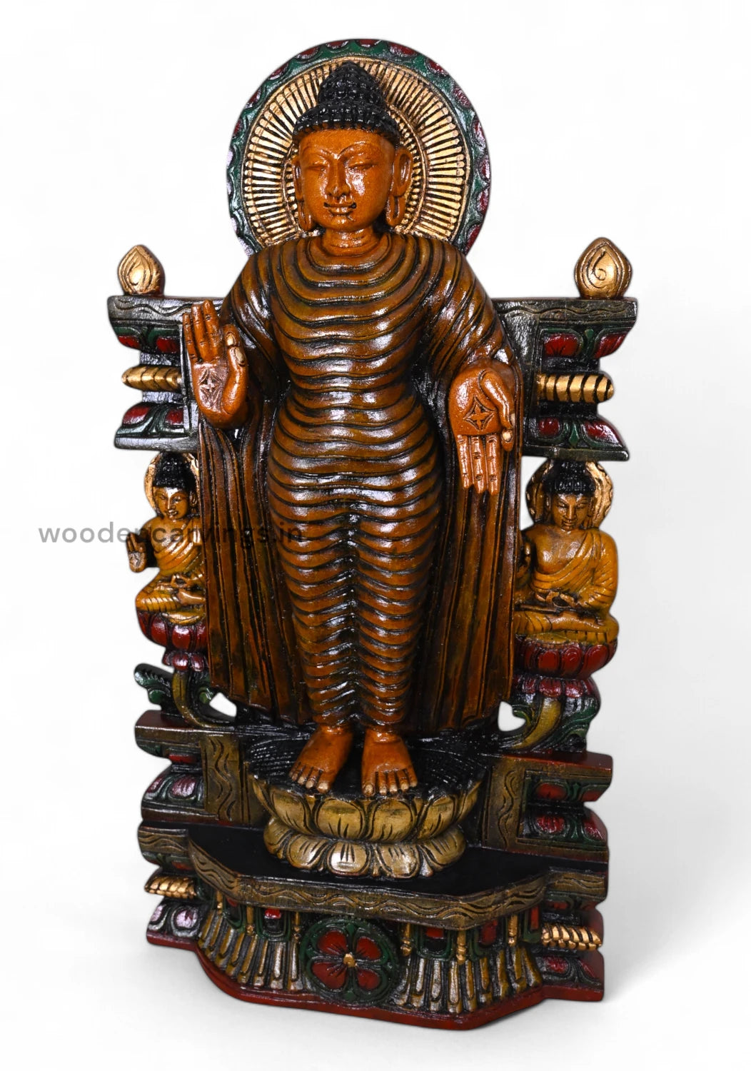 Lord Buddha  Multicoloured Wooden Sculpture 29.5"