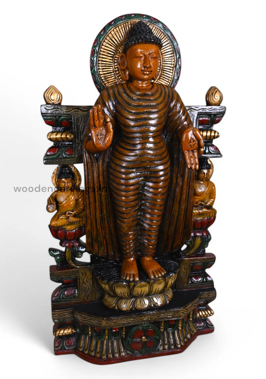 Lord Buddha  Multicoloured Wooden Sculpture 29.5"