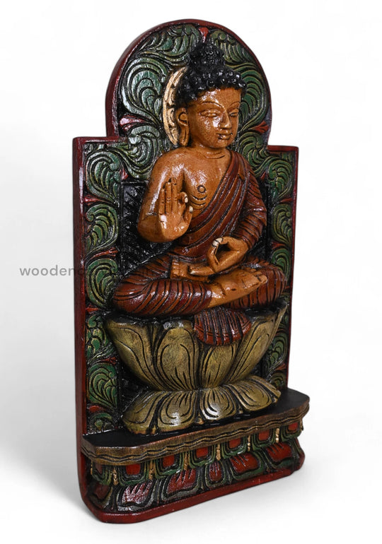 Wooden Lord Buddha in Vitarka Mudra with Carved Bodhi Tree – 18"