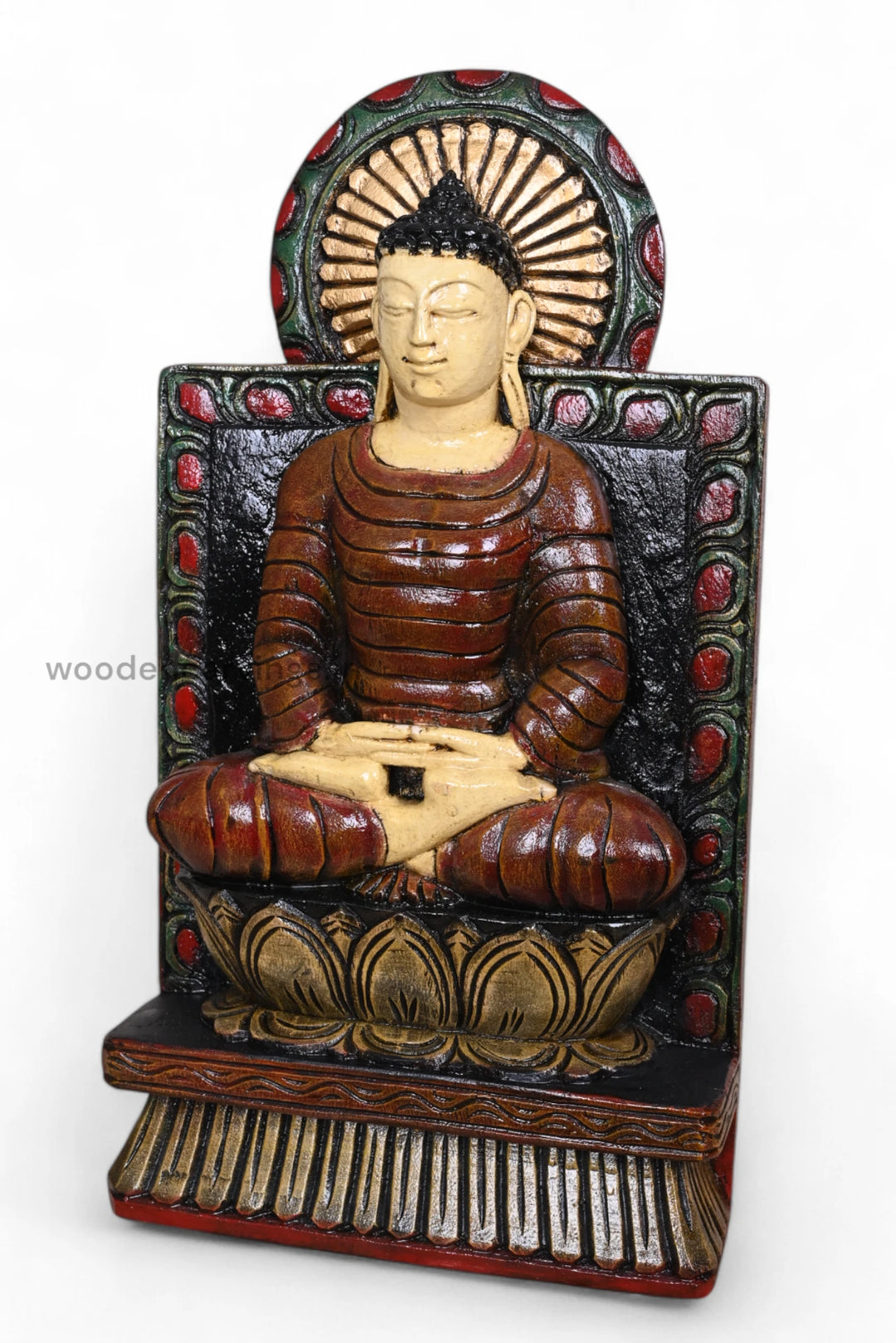 Handcrafted Wooden Buddha Meditation Sculpture – 18"