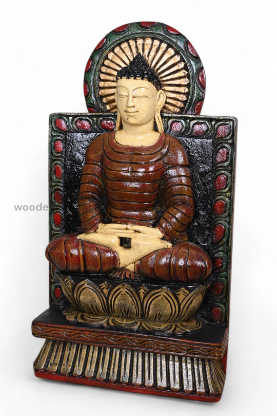 Handcrafted Wooden Buddha Meditation Sculpture – 18"