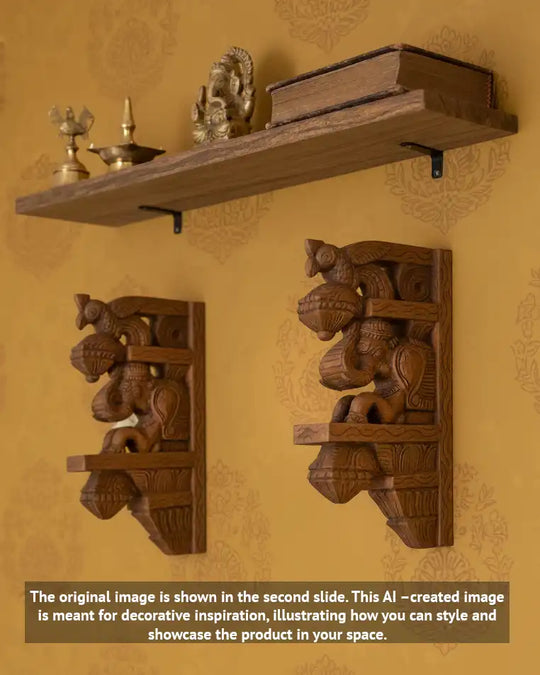 Paired Elephant wooden wall brackets