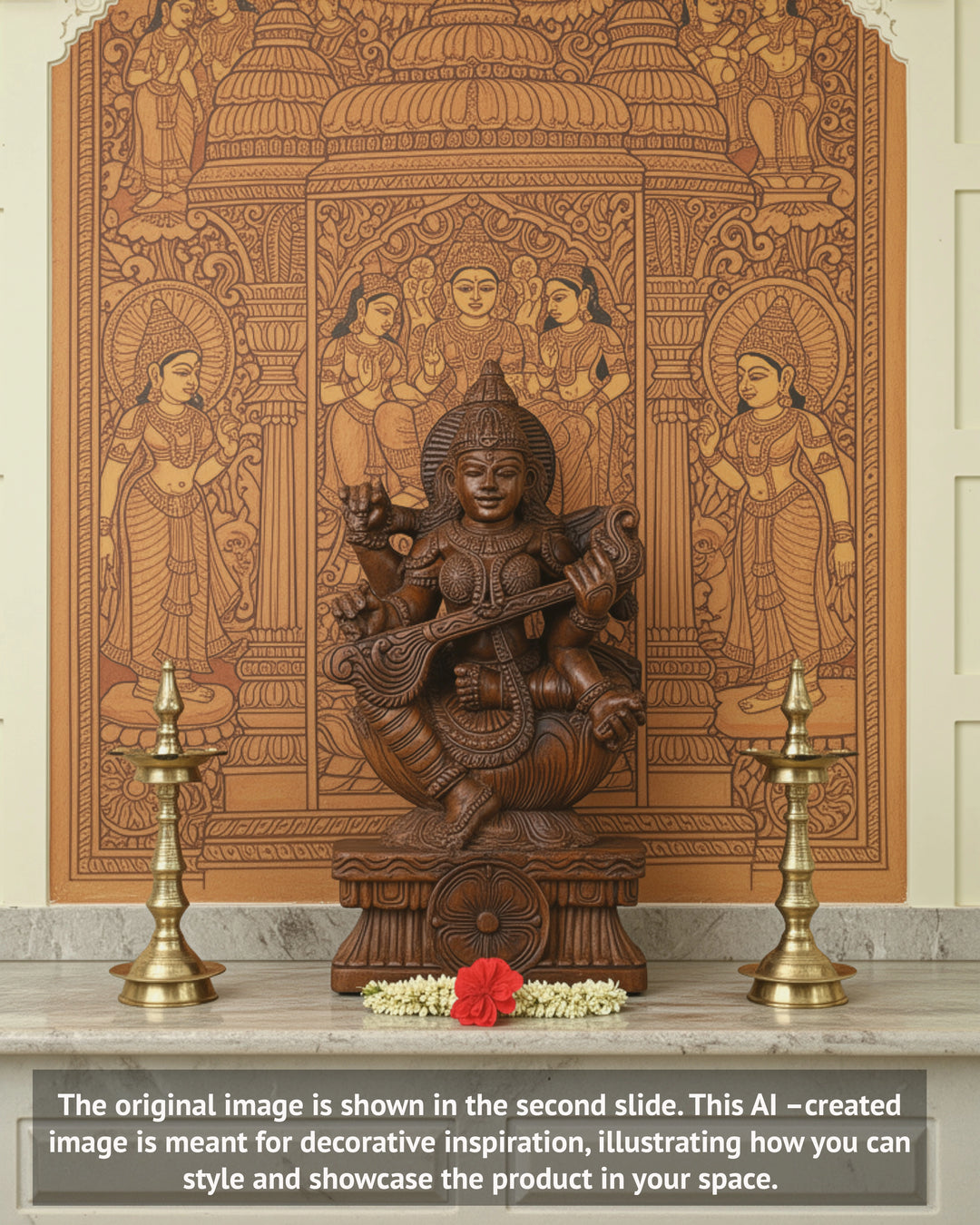 Saraswati playing the Veena with four arms 24"