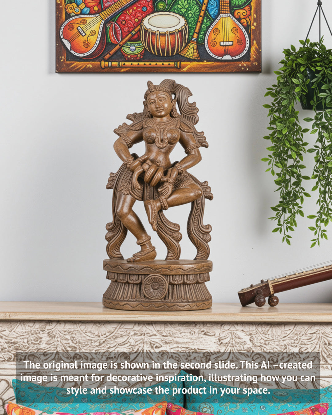 Elegant Standing Apsara Wood Sculpture 25"