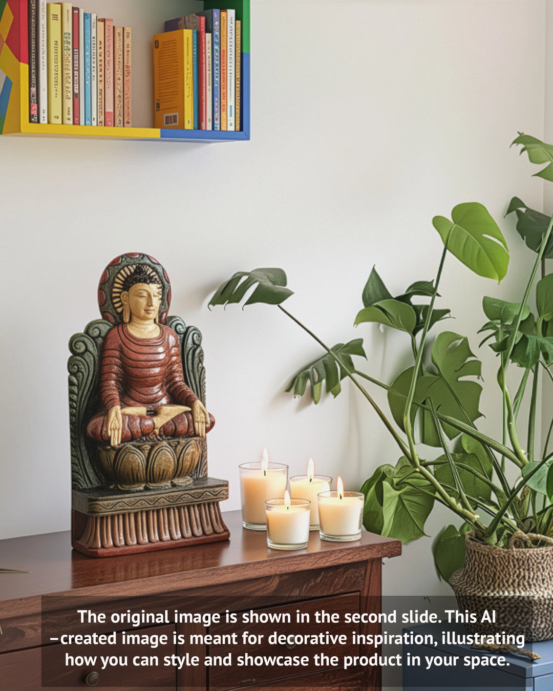 Lord Buddha Calmly Seated on Petal Lotus Bhumisparsha Mudra Handcrafted Wooden Light Weight Sculpture 18"