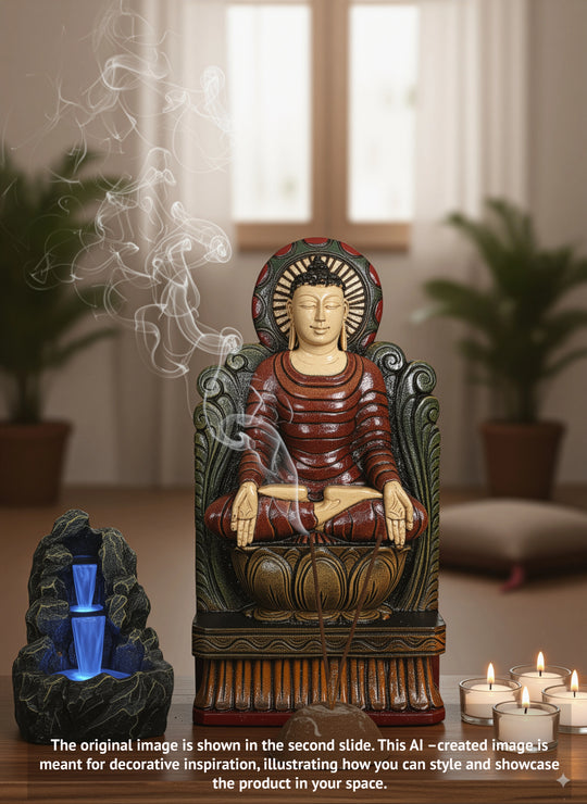 Handcrafted Wooden Buddha Meditation Sculpture – 18"