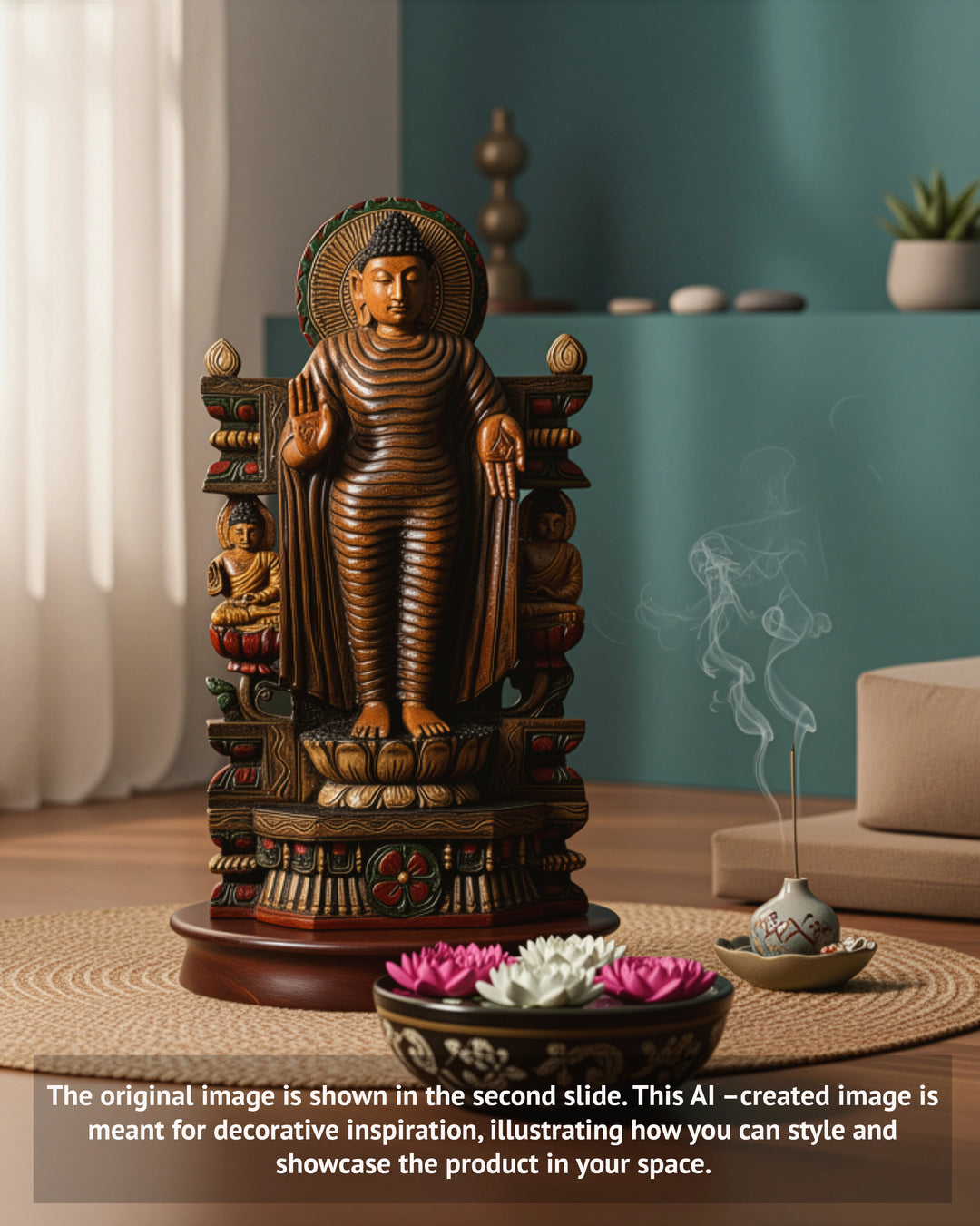Lord Buddha  Multicoloured Wooden Sculpture 29.5"