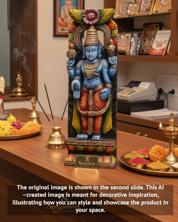 Eternal Vishnu - Traditional Wooden Wall Hanging, 17.5