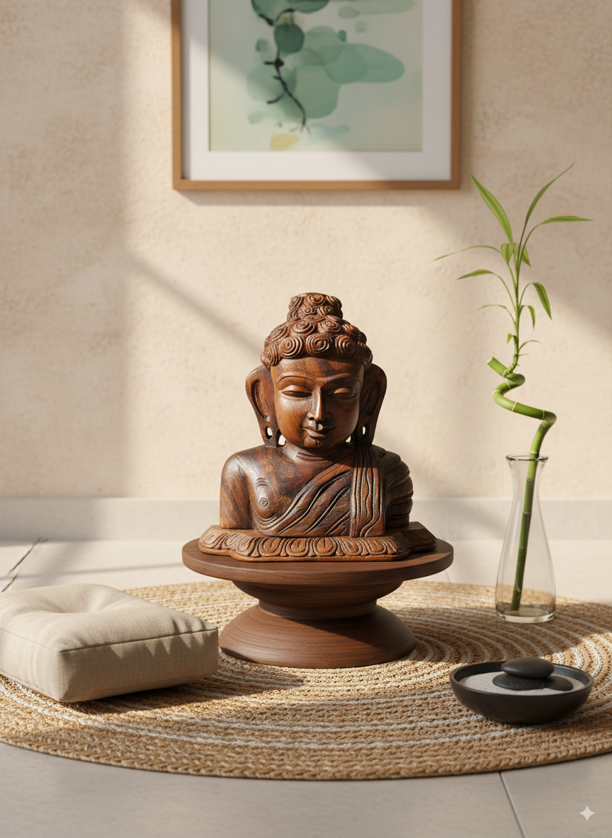 Lord Buddha Wooden Handcrafted Wall Mount  - Entrance Décor 13"