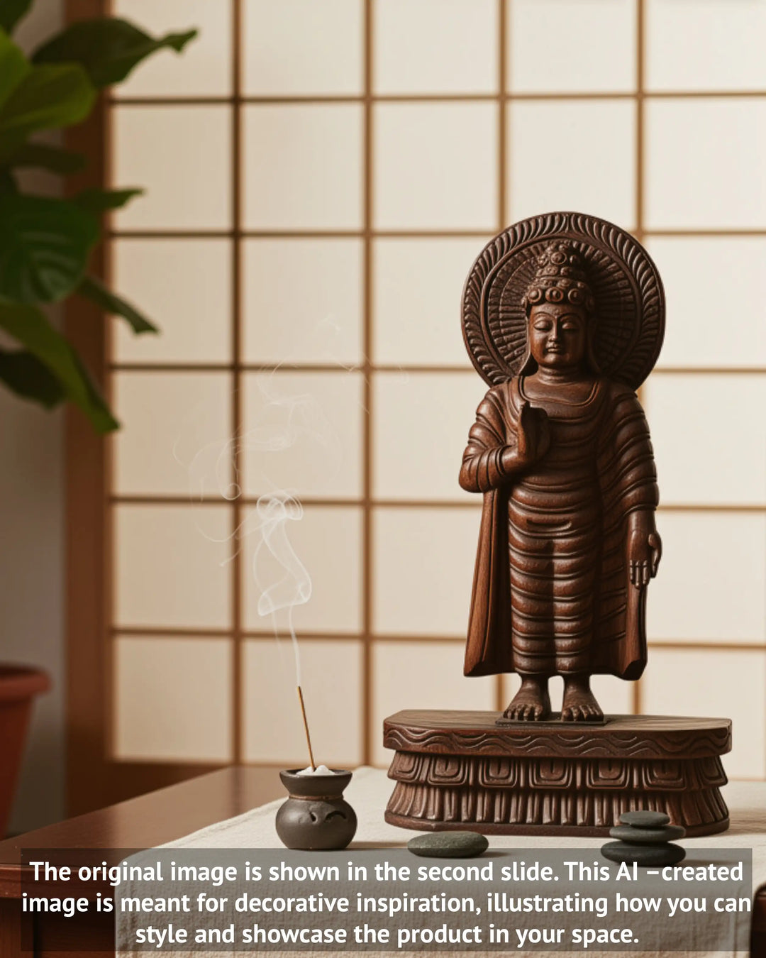 Tiny Buddha Blessing people in vitarka mutra wooden statue 18"