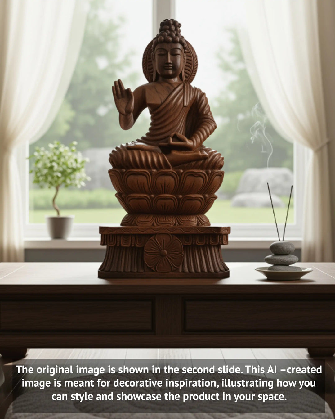 Home Decor Wooden Lord Gauthama Buddha Sitting on Double Petal Lotus With Vitarka Mudra Handcrafted Sculpture 37"