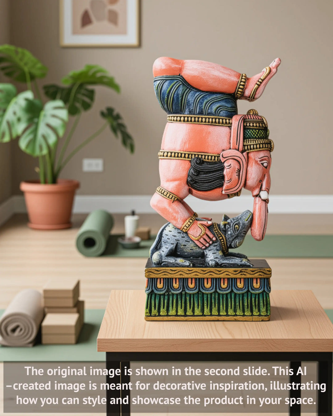 Lord Ganapathi Doing Yoga Gandha Bherundasana on His Vahana Mouse Unique Handmade Art Work Sculpture 25"