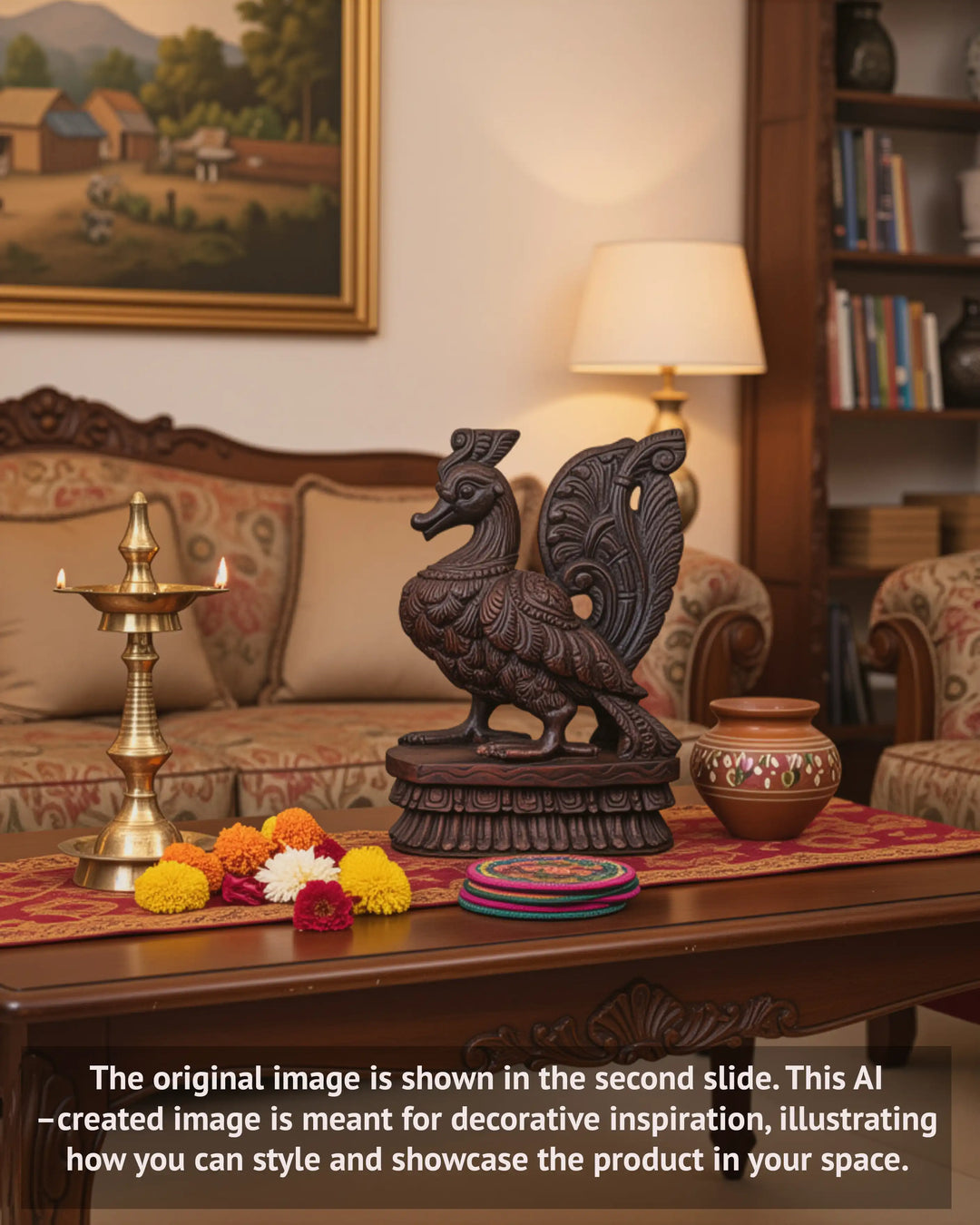 Standing Hamsa Bird Dark Brown Finishing Sculpture 19"