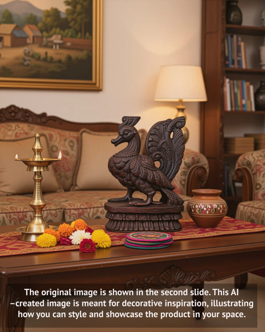 Standing Hamsa Bird Dark Brown Finishing Sculpture 19"