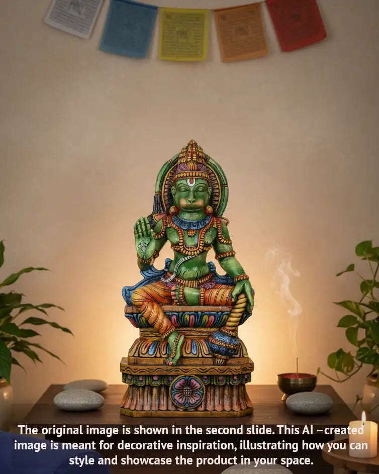 Majestic Wooden Sculpture of Maruthi  Anjaneya Sculpture 37"