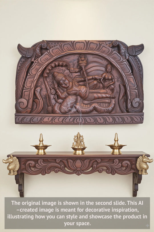 Arch Reclining Ranganathar Wooden Panel – Serpent Design | 24"