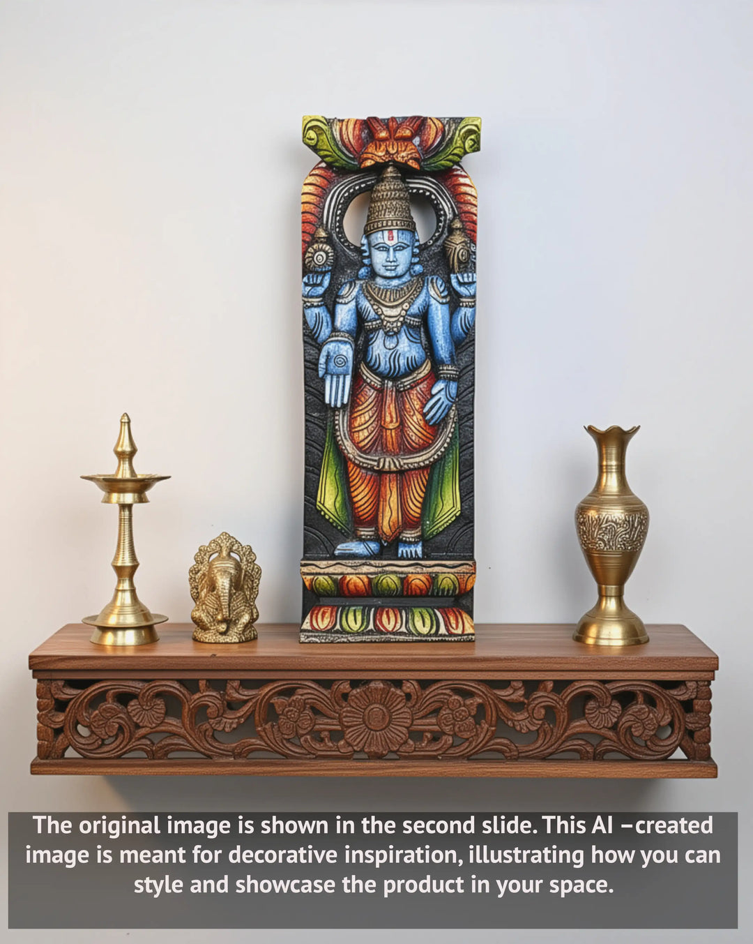 Maha Vishnu Blue Wooden Wall Decor, 18"