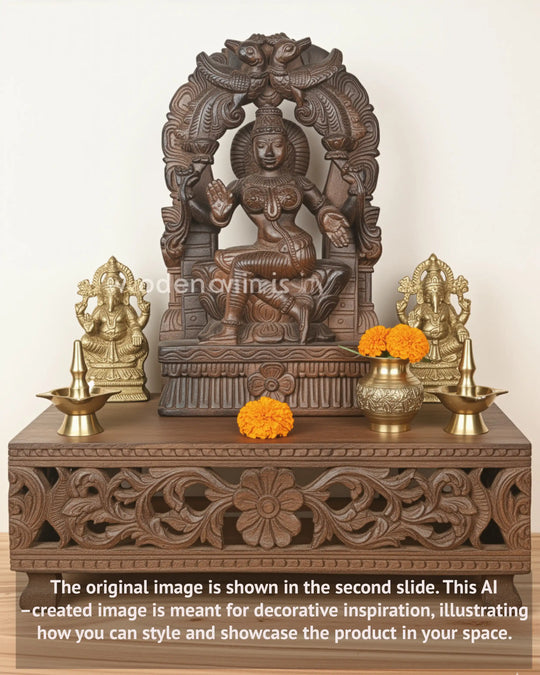 Graceful MahaLakshmi Arch - Parrot Motif Wooden Wall Hanging, 15"