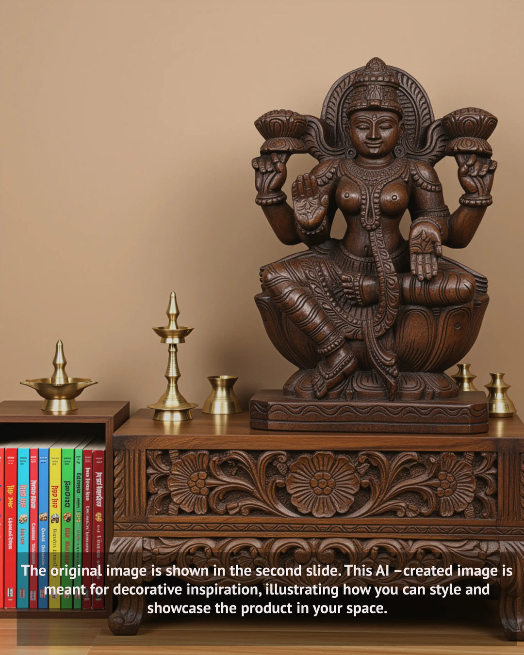 Prosperous Lakshmi Idol  Lightweight Handmade Wood Art 18"