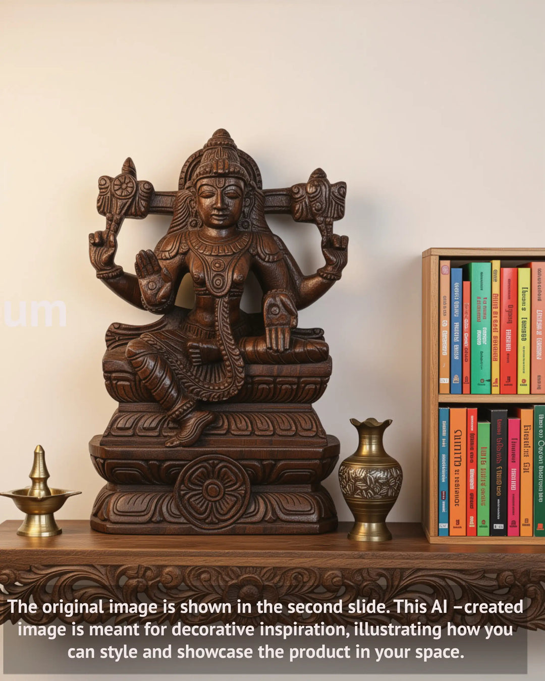 Wood Blessing Lord Vishnu Light Weight Sculpture 12"