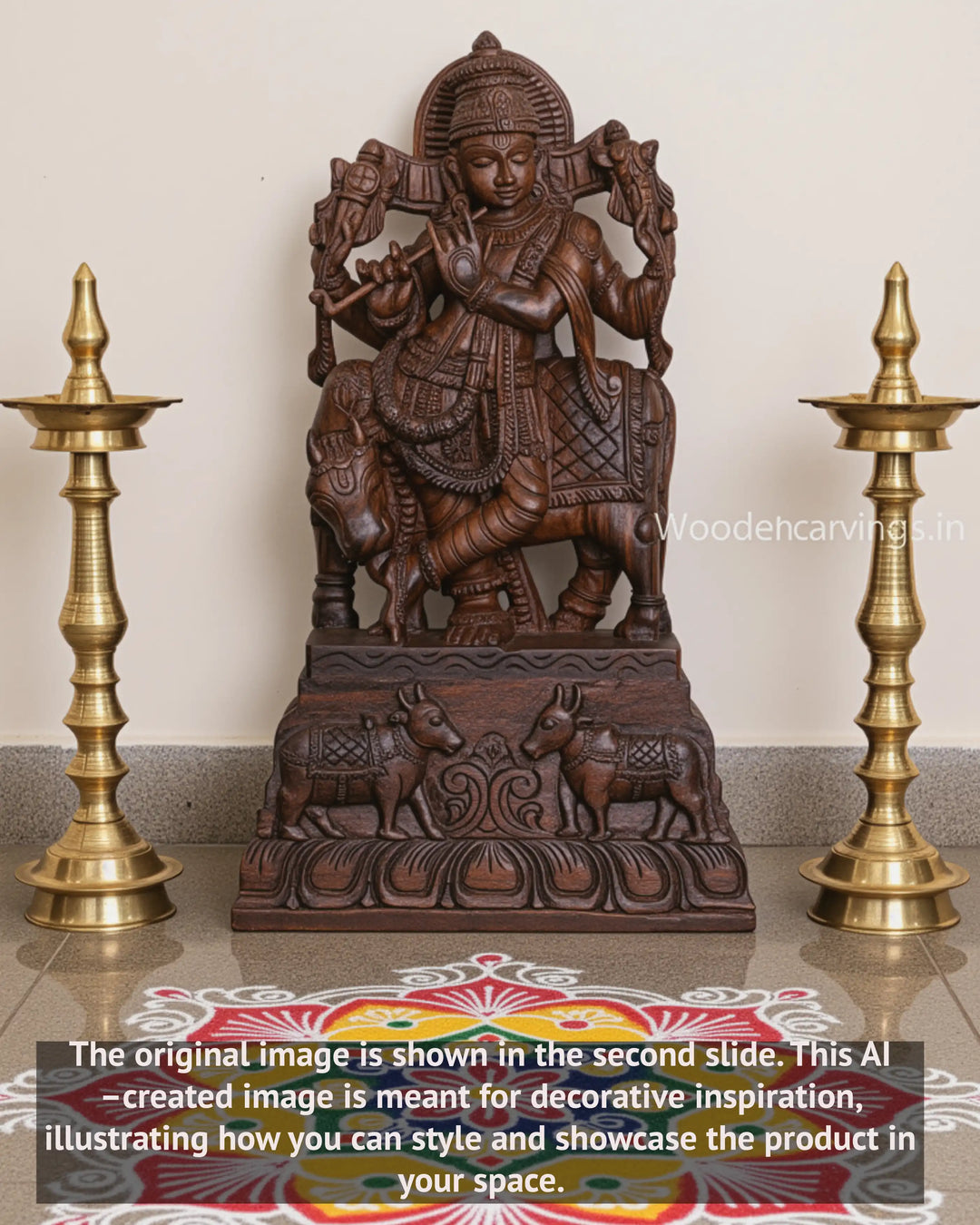 Wooden Lord Krishna Sculpture 34"