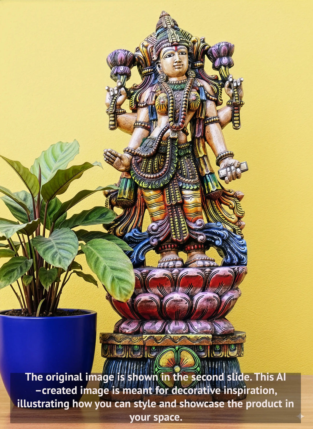 Wooden Sivagami Devi & Lakshmi Blessing Double Petal Lotus – 47"