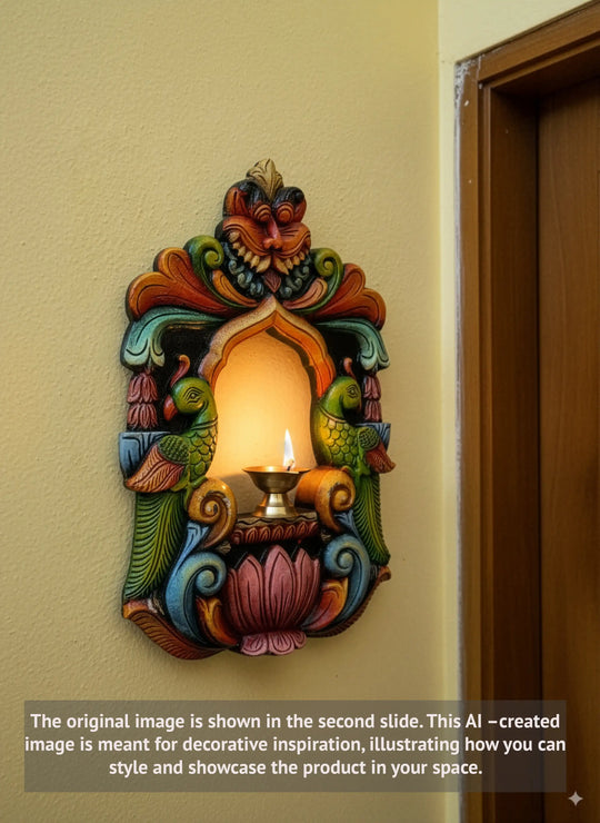 Traditional Lotus Lamp Stand wooden Wall Art
