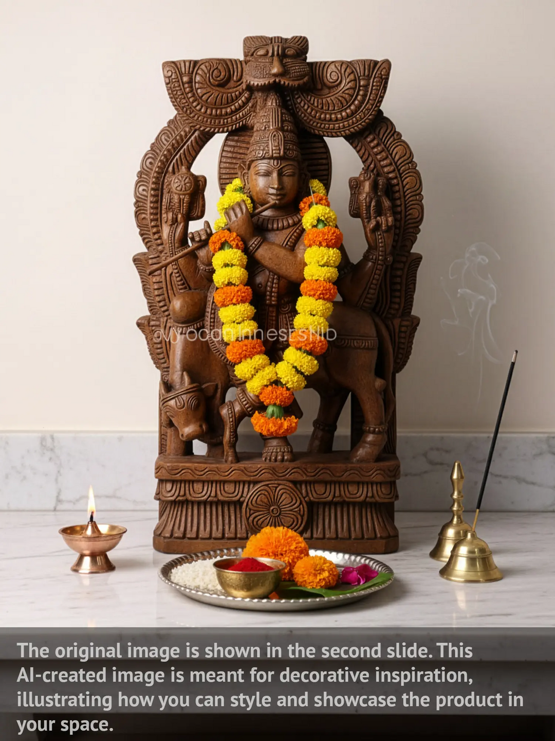 Lord Krishna Standing wooden Sculpture 36.5"