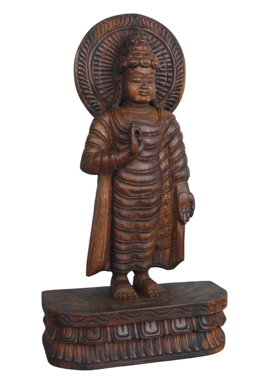 Tiny Buddha Blessing people in vitarka mutra wooden statue 18"