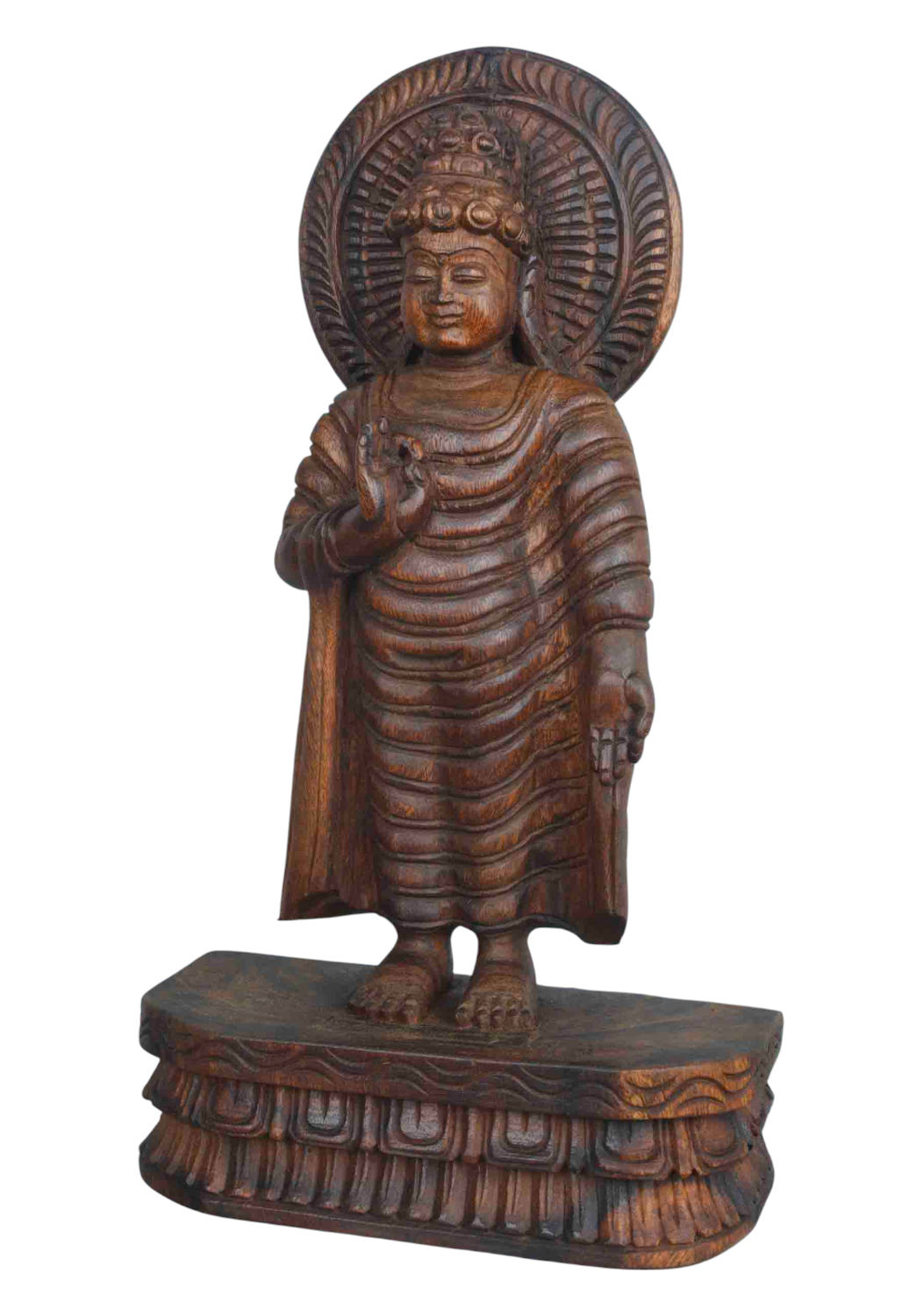 Tiny Buddha Blessing people in vitarka mutra wooden statue 18"