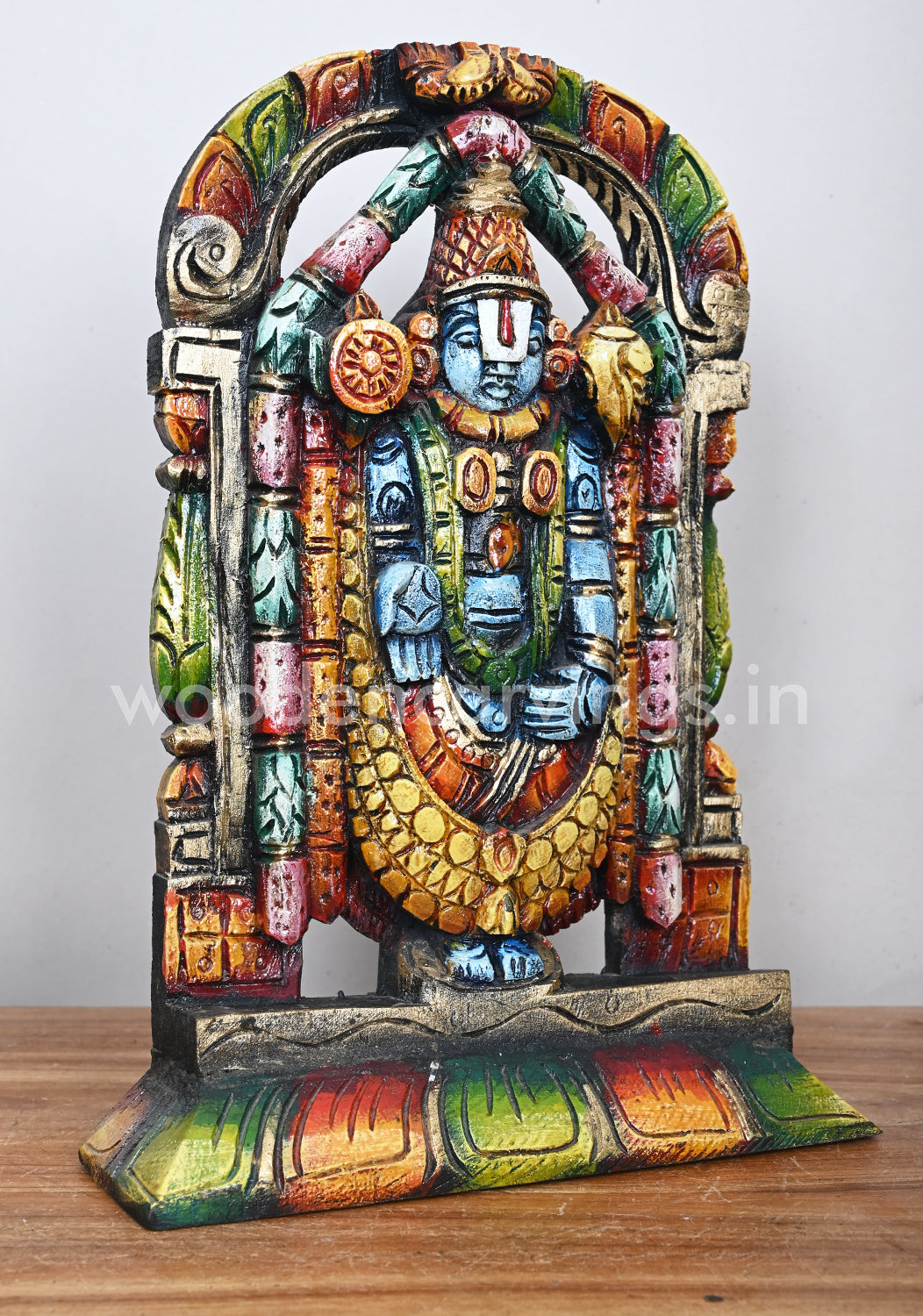 Tirumala Srinivasa Balaji Standing Wooden Sculpture 14"