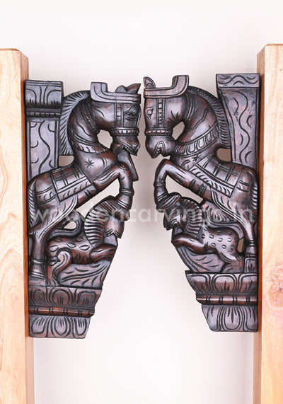 Made of long lasting Wood Vaagai Horse Upraised Legs Paired Handmade Wall Brackets 18"