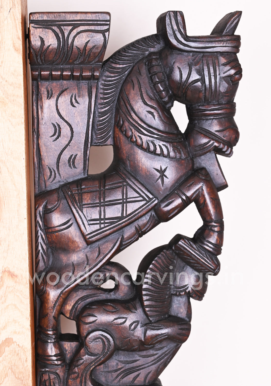 Glowing Wooden Horse Upraised Legs on lion Wooden Handmade Single Wall Bracket 18"