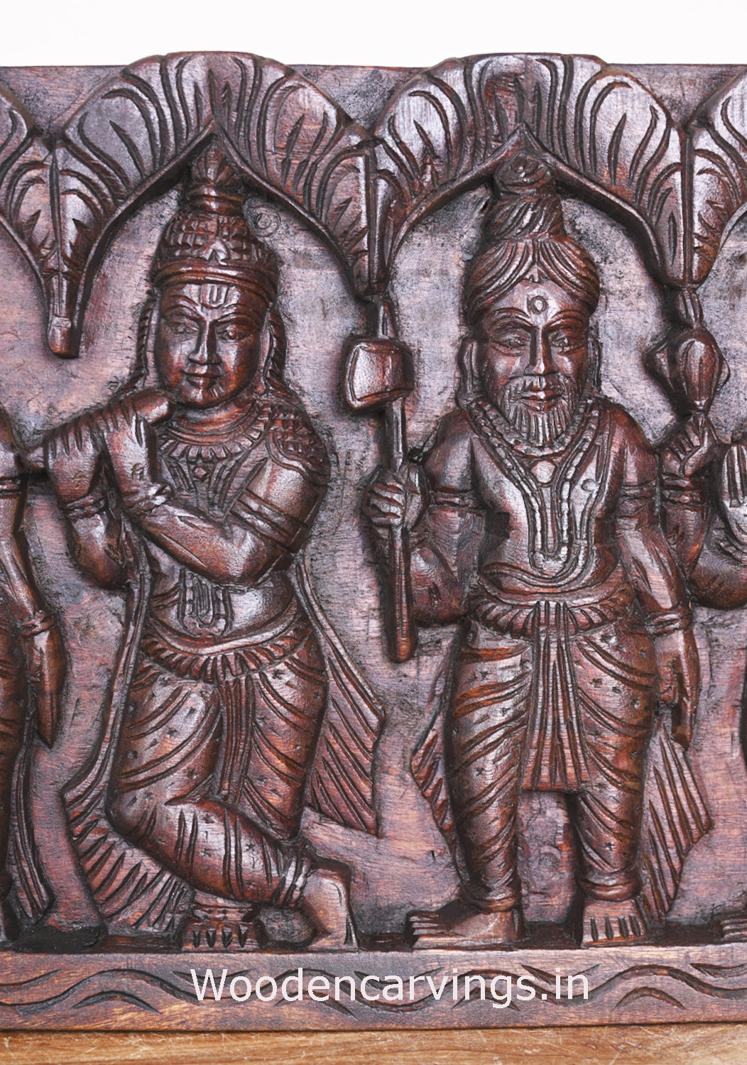 Wooden Maha Vishnu Ten Powerful Avatars For Destroy Bad Evils Hooks Fixed Horizontal Panel 38"