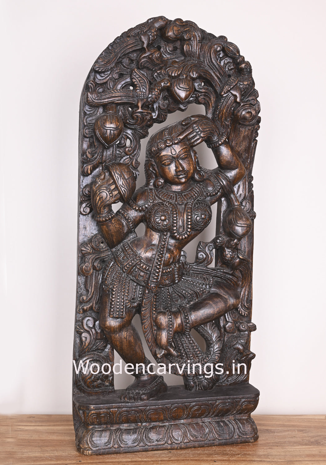 Polished Charm Gorgeous Standing Apsara Wearing Bindi and Holding Mirror in Her Hand Wall Mount 34"