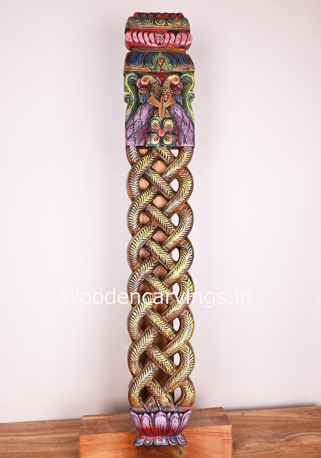 For Your Home Entrance Decorative Multicoloured Wooden Peacock Snake Design Panel 42"