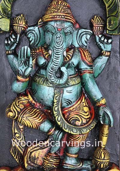 Wooden Vertical Asta Ganesha Multicoloured Entrance Decor Hooks Fixed Beautiful Wall Panel 78"