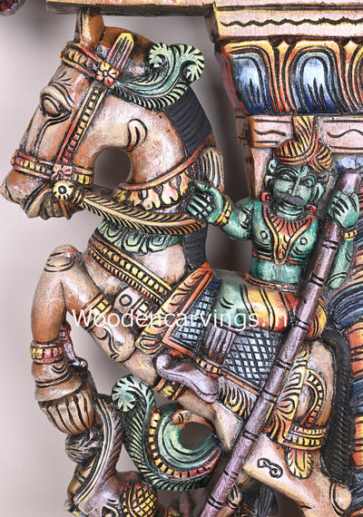 Powerful Warriors Riding on Horse Upraised Legs With Elephants Wooden Handmade Brackets 31"