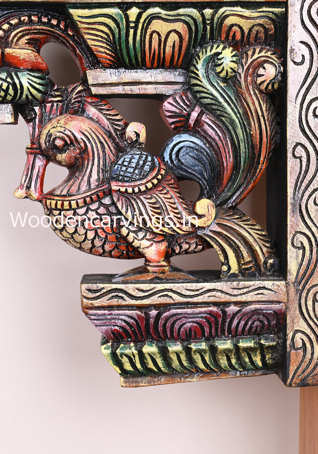 Great Art Work of Grey Elephants With Hamsa (Annapakshi) Bird Hooks Fixed Wooden Brackets 25"