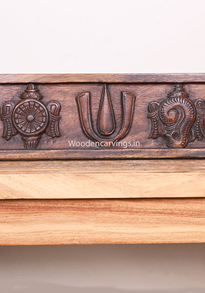 Hamsa Bird Designed Thirunamam With Chanku and Chakra Horizontal Wooden Wax Brown Panel 50"
