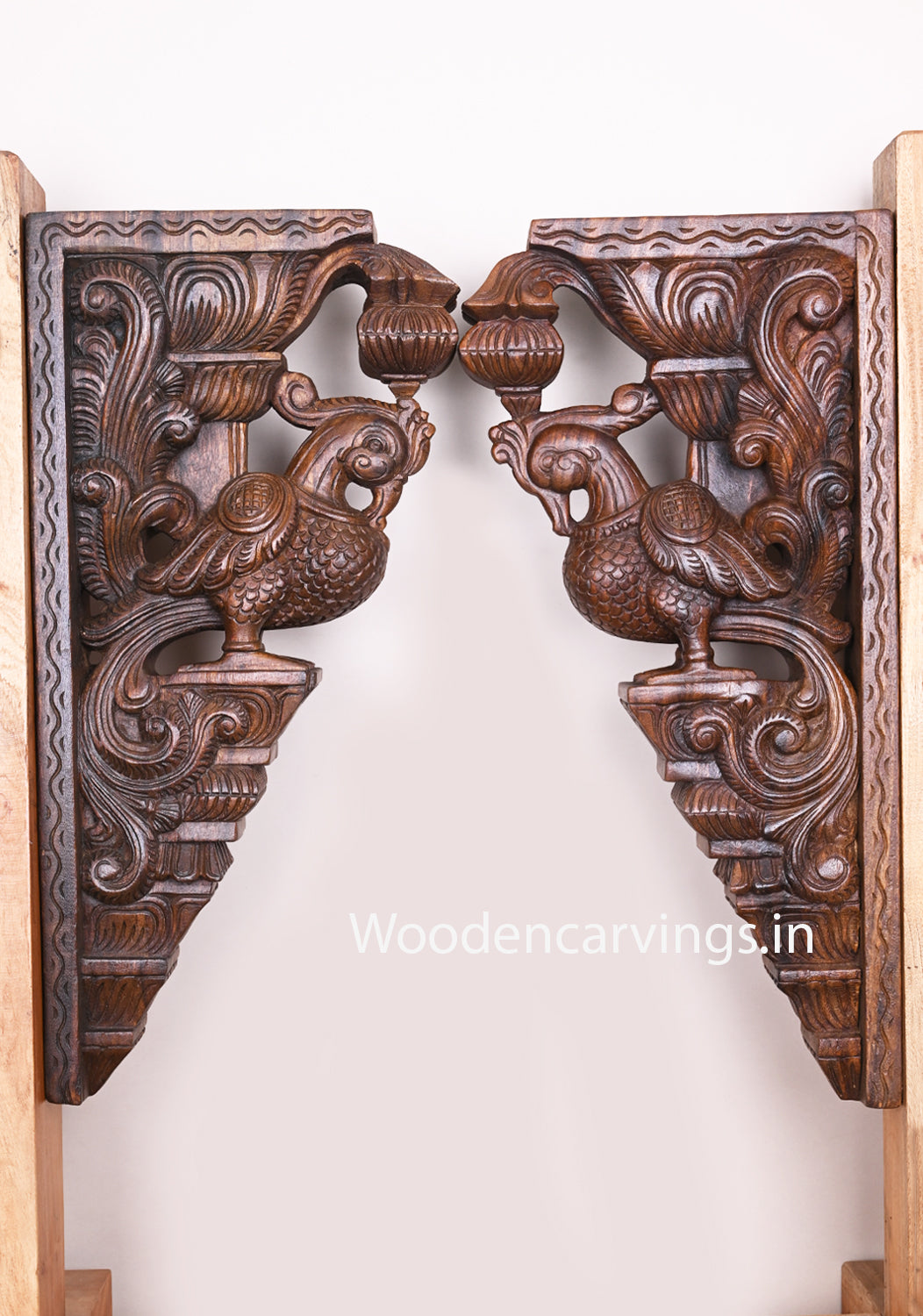 Wooden Hamsa Annapakshi Handmade Wooden Hooks Fixed Detaily Carved Wax Brown Wall Brackets 24"