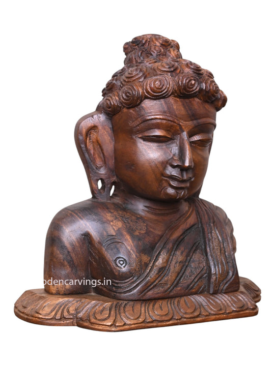 Lord Buddha Wooden Handcrafted Wall Mount  - Entrance Décor 13"