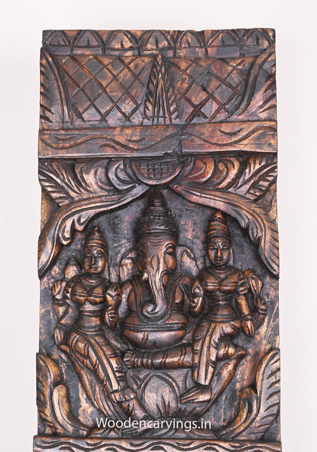 Eight Unique Forms of Asta Ganesha Vertical Wall Decor Dark Brown Finishing Wooden Wall Panel 48.5"