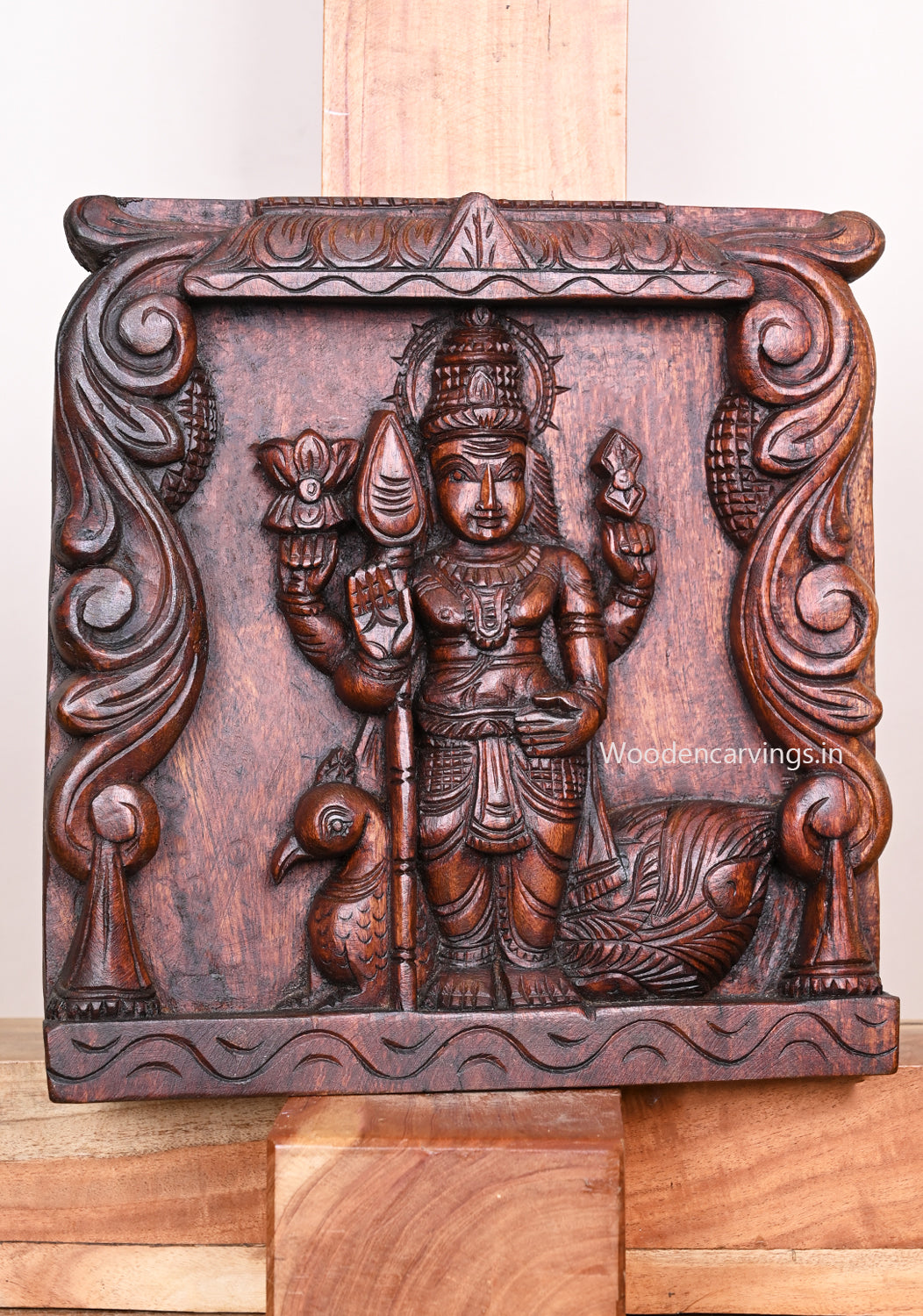 Light Weight Lord Murugar Entrance and Pooja Room Decoration Floral Design Wax Brown Wall Mount 12"