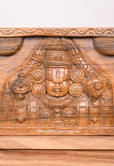 Shri Srinivasa Perumal With Chanku Nama Chakra Hanuman and Garuda Horizontal Polished Wooden Wall Panel 48"