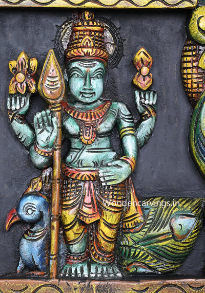 Wooden Green Standing Lord Murugar Holding Velayutha Blessing Light Weight Wooden Wall Mount 12"