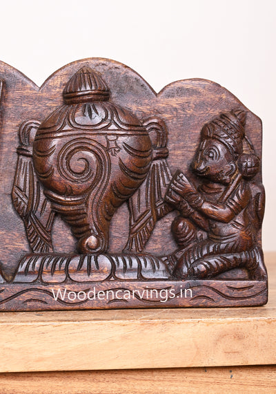 Horizontal Chanku Nama Chakra With Lord Hanuman, Lord Garuda Hooks Fixed Entrance Decor Wall Panel 18"